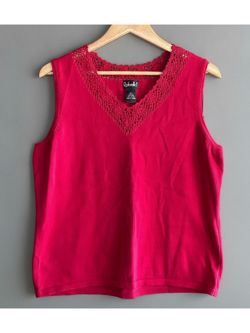 NWT Rafaella Red Knit Sleeveless Top XL Crochet Neckline Boho Coastal